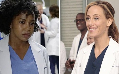 Substituição no retorno de Grey's Anatomy: sai a atriz Jerrika Hinton (à esq.), volta Kim Raver - Imagens: Divulgação/ABC