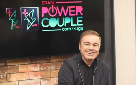 Gugu na apresentação da quarta temporada do Power Couple à imprensa; ele comanda o reality pela segunda vez - ANTONIO CHAHESTIAN/RECORDTV
