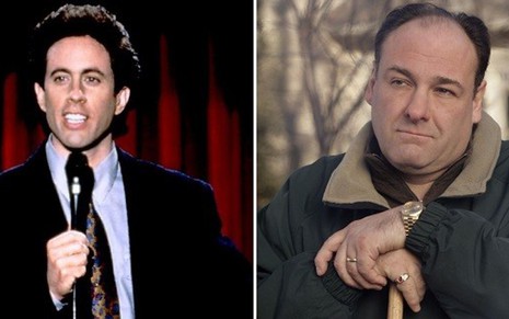 O comediante Jerry Seinfeld em Seinfeld (à esq.) e o ator James Gandolfini em The Sopranos - Montagem/Divulgação/NBC/HBO