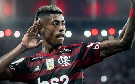 O flameguista Bruno Henrique comemora gol marcado pelo Flamengo no Campeonato Brasileiro