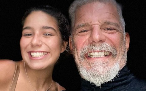 O ator Raul Gazolla sorridente ao lado da filha Rani