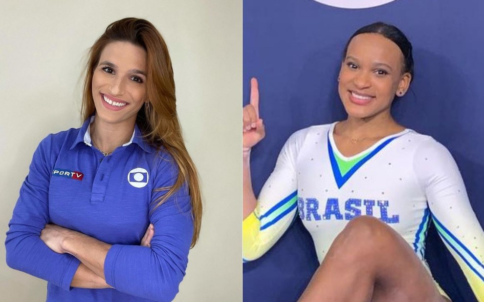 Montagem de fotos com as ginastas Jade Barbosa (à esq.) e Rebeca Andrade em fotos publicadas no Instagram