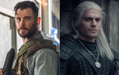 Montagem com Chris Hemsworth (Resgate), à esquerda e Henry Cavill (The Witcher), à direita