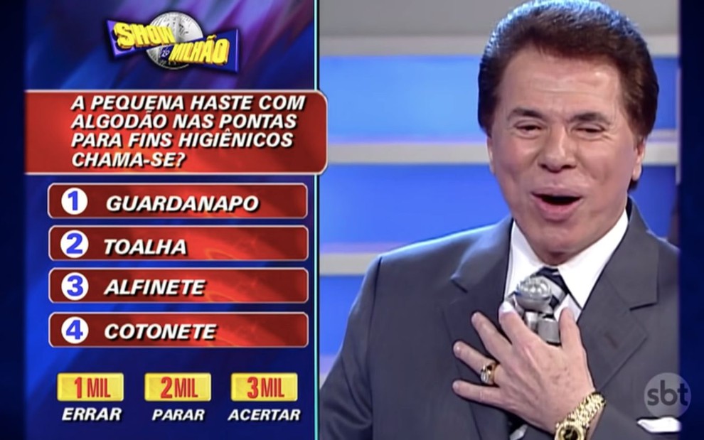 O apresentador Silvio Santos no programa Show do Milhão, do SBT