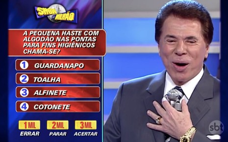 O apresentador Silvio Santos no programa Show do Milhão, do SBT