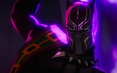 O Pantera Negra aparece em posição de ataque em cena da animação What If...?, do Disney+