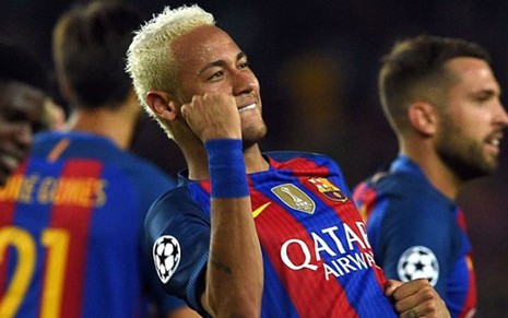 O jogador Neymar comemora gol marcado na goleada do Barcelona sobre o Celtic - Divulgação/Uefa