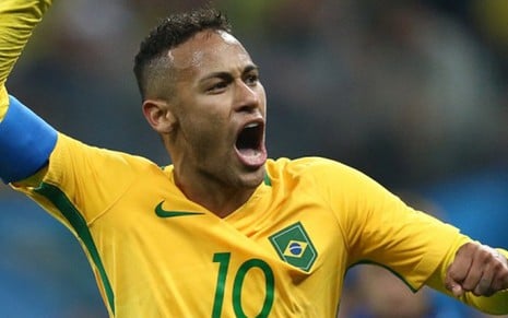 O atacante Neymar comemora o primeiro gol do Brasil no jogo de sábado (13) - Lucas Figueiredo/CBF