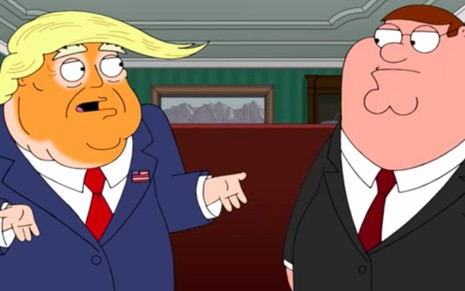 Donald Trump e Peter Griffin se encaram em cena do episódio de Uma Família da Pesada de ontem (13) - Reprodução/Fox