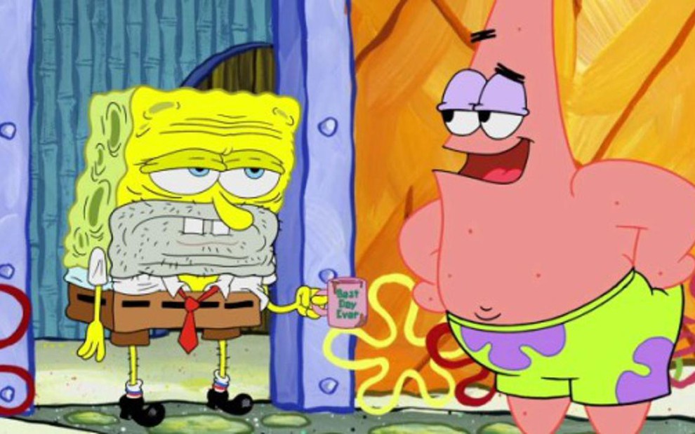 O desolado Bob Esponja recebe visita do seu amigo Patrick no episódio Bob Esponja, Vocé está Demitido - Divulgação/Nickelodeon
