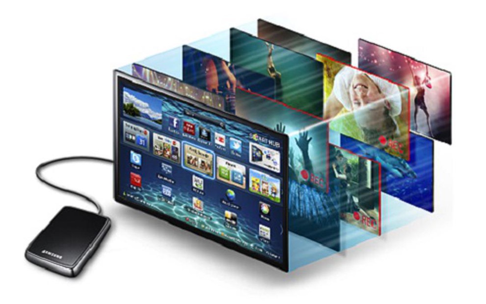 HD externo conectado a televisor com internet; aparelhos permitem gravar programas gratuitamente - Reprodução