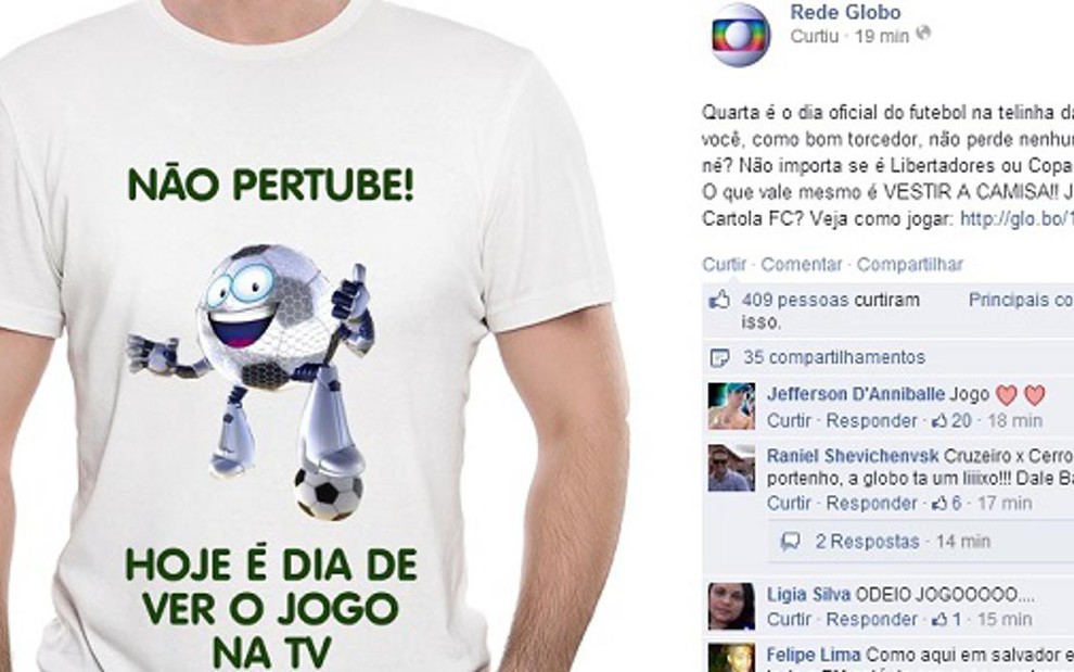 Anúncio da Globo no Facebook com erro de português; 'perturbe' virou 'pertube' - Reprodução/Facebook