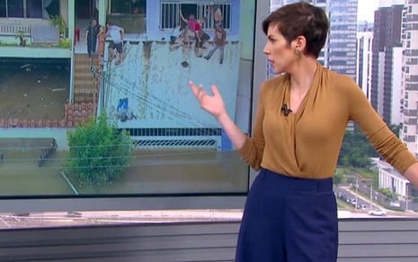 A apresentadora Glória Vanique em edição mais longa do SP1 que mostrou a chuva em São Paulo - REPRODUÇÃO/TV GLOBO