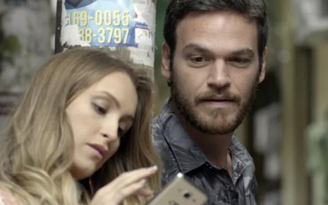 Carine (Carla Diaz) e Rubinho (Emilio Dantas) serão vistos pela sogra do traficante no morro - Divulgação/TV Globo