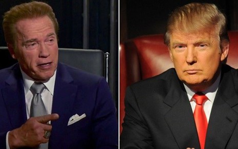 O ator Arnold Schwarzenegger (à esq.) e Donald Trump no reality show Celebrity Apprentice - Divulgação/Reprodução/NBC