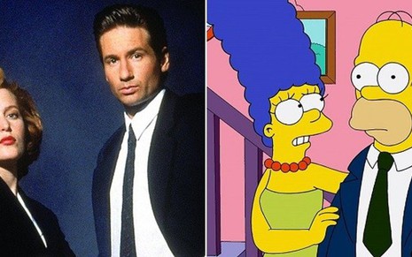 Gillian Anderson e David Duchovny em Arquivo X (à esq) e Marge e Homer em Os Simpsons - Fotos: Divulgação/Fox