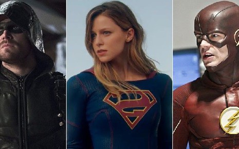 Os heróis Arrow, Supergirl e The Flash em cenas das séries que protagonizam - Divulgação