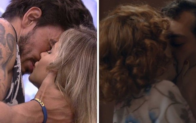 Reprodução de imagem de Guilherme Napolitano e Gabi Martins no BBB20 e de Zeca e Olga na novela Éramos Seis