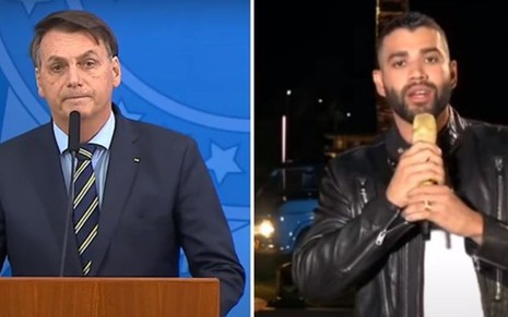 Montagem com imagens de Jair Bolsonaro e Gusttavo Lima