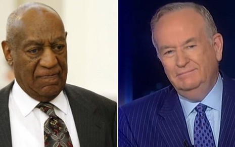 O comediante Bill Cosby (à esq.) e o apresentador Bill O'Reilly, ambos acusados de assédio - Reprodução/CBS/Fox News