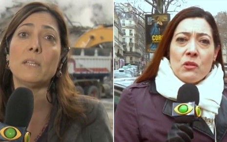 Sônia Blota em reportagem em São Paulo (à esquerda), exibida de manhã, e em Paris, no ar à noite - REPRODUÇÃO/BAND