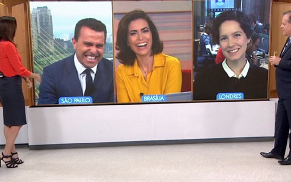 Ana Paula Araújo, Rodrigo Bocardi, Giuliana Morrone e Cecília Malan riem de gafe de Pinheiro - Reprodução/TV Globo