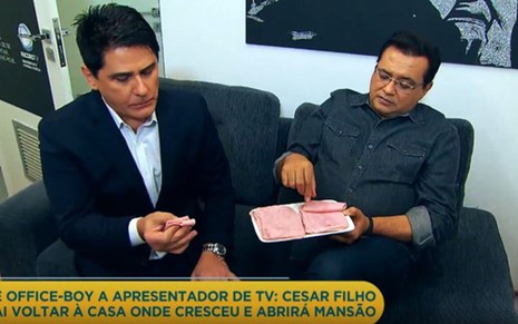 Cesar Filho emocionado em entrevista a Geraldo Luís para o Domingo Show deste domingo (8)