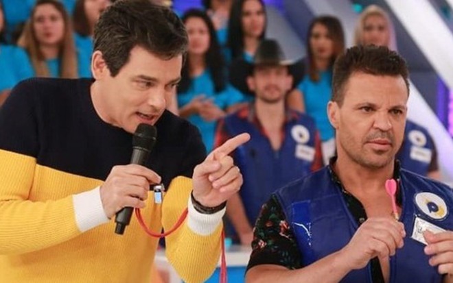 Celso Portiolli e Eduardo Costa no Passa ou Repassa de ontem (20): vice-líder pela segunda vez no ano - DIVULGAÇÃO/SBT