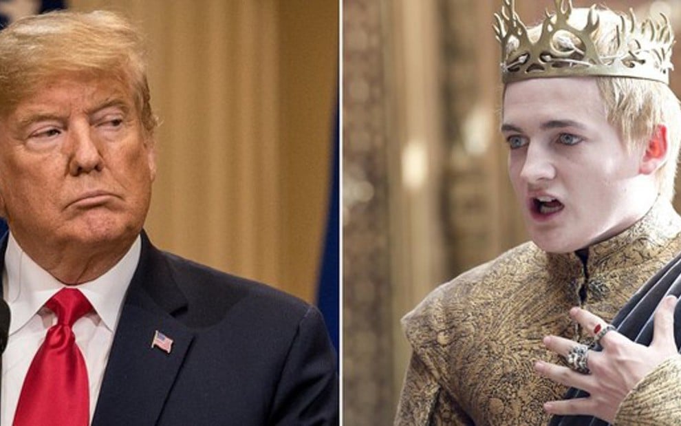 O presidente Donald Trump e Jack Gleeson, na série Game of Thrones: cara de um, focinho do outro? - Divulgação/HBO