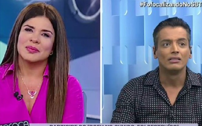 Mara Maravilha e Leo Dias durante discussão ao vivo no Fofocalizando desta quinta-feira (2) - REPRODUÇÃO/SBT