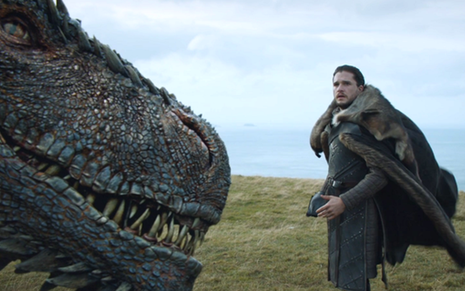 Jon Snow (Kit Harington) com um dos dragões de Daenerys Targaryen na 7ª temporada de Game of Thrones - Imagens: Divulgação/HBO