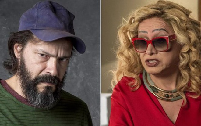 Robério (Heitor Martinez) será agressivo ao descobrir que loira se chama Marcos Paulo (Nany People) - Montagem/Divulgação/TV Globo 