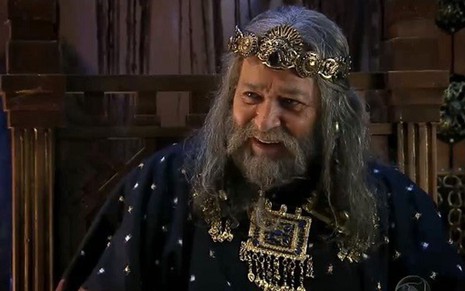 Gracindo Júnior no capítulo da última sexta (27) de Rei Davi; ele interpreta o rei Saul - Reprodução/TV Record