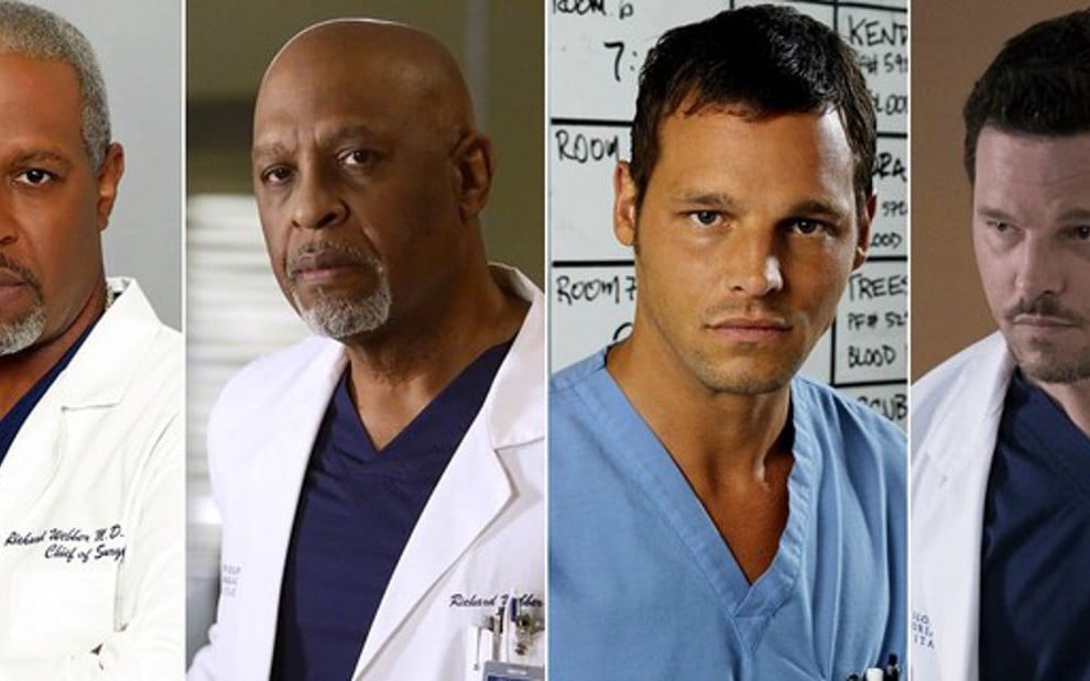 Antes e depois de James Pickens Jr. e Justin Chambers em Grey's Anatomy; na série desde o início  - Imagens: Divulgação/ABC