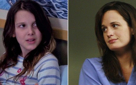 As atrizes Millie Bobby Brown (à esq.) e Elizabeth Reaser em episódios de Grey's Anatomy - Imagens: Divulgação/ABC