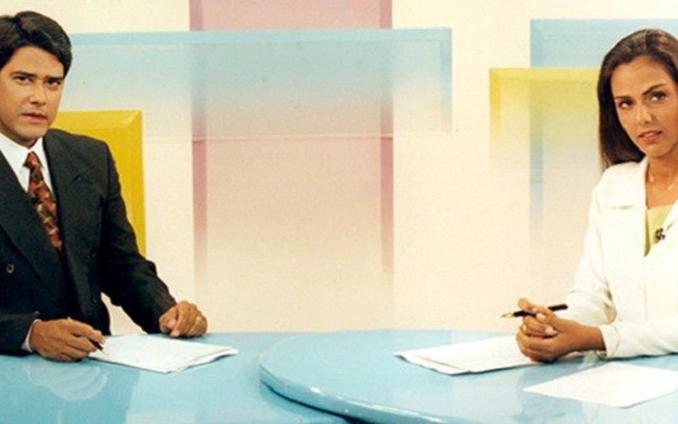 William Bonner e Cristina Ranzolin no Jornal Hoje em 1994, quando voltou a ser exibido em SP - Memória Globo