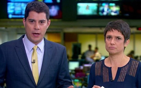 Evaristo Costa e Sandra Annenberg no Jornal Hoje de ontem (1º), que perdeu para a Record - Reprodução/TV Globo