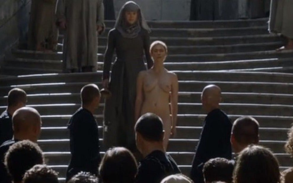 Lena Headey em Game of Thrones; na verdade, só o rosto dela, porque o corpo é de uma dublê - Reprodução/HBO