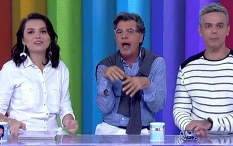 Monica Iozzi, Téo Pereira (Paulo Betti) e Otaviano Costa no Vídeo Show desta sexta (6) - Reprodução/TV Globo
