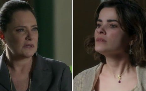 Mirtes (Elizabeth Savalla) vai expulsar Stela (Vanessa Giácomo) de casa após ser agredida em público - Montagem/Reprodução/TV Globo