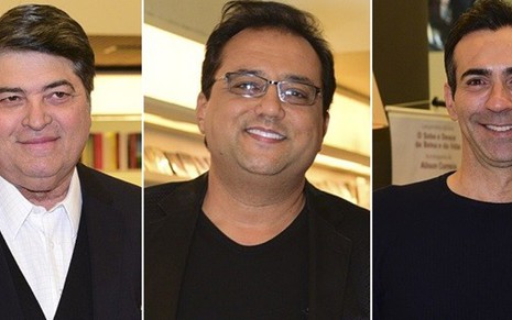 José Luiz Datena, Geraldo Luis e César Tralli furaram fila para pegar autógrafo em livro - Léo Franco/AgNews