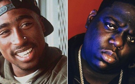 Os rappers Tupac (à esq.) e The Notorious B.I.G.; morte de lendas da música é destaque na TV - Reprodução