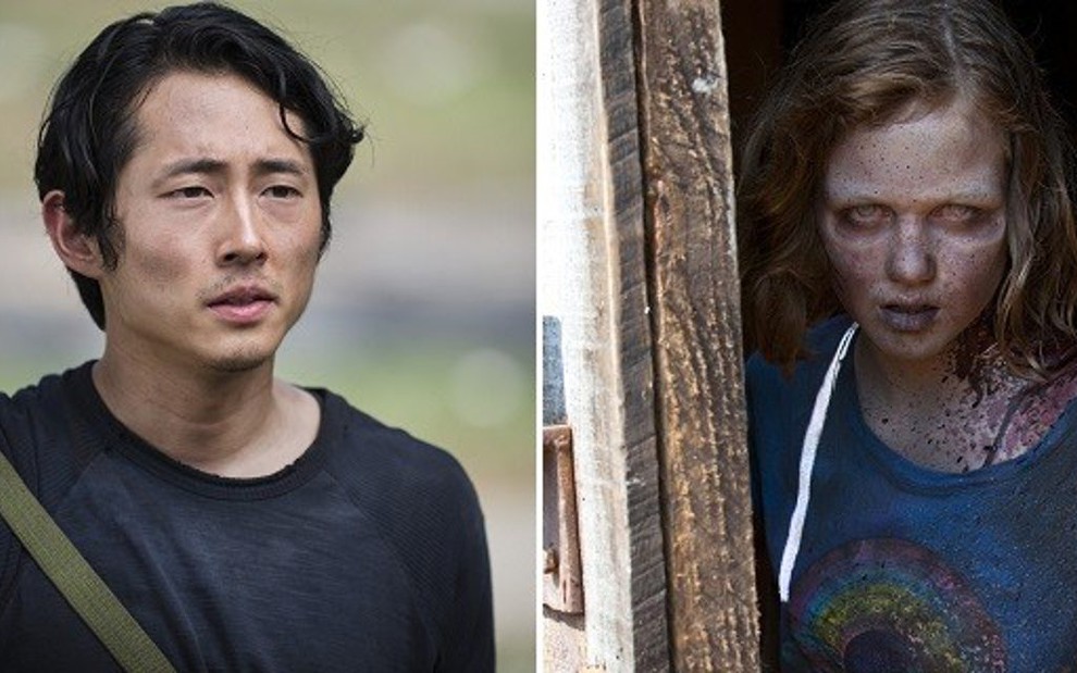 Steven Yeun e Madison Lintz em Walking Dead: mortes desencadearam períodos de tristeza - Fotos: Divulgação/AMC