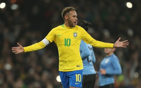 Neymar comemora gol da vitória da Seleção Brasileira contra o Uruguai em amistoso - REPRODUÇÃO/TWITTER/CBF_FUTEBOL