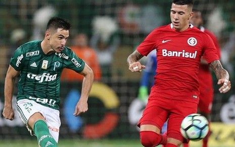 Willian e Víctor Cuesta em jogo de Palmeiras e Inter pela Copa do Brasil, torneio da CBF - Cesar Greco/Agência Palmeiras