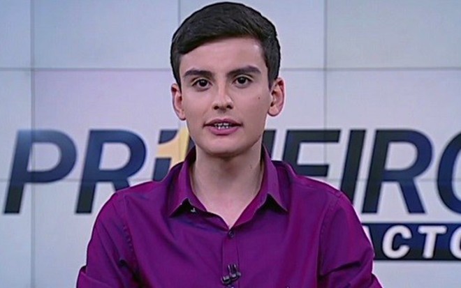 Eduardo Camargo no Primeiro Impacto de ontem: um menino comentando segurança pública - Reprodução/SBT