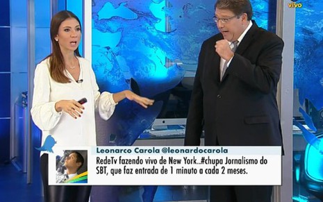 Amanda Klein e Luciano Faccioli durante cobertura ao vivo de protestos  - Reprodução/RedeTV!