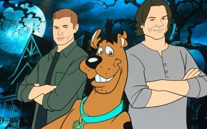 Primeira imagem dos protagonistas de Supernatural com o cachorro Scooby-Doo - Reprodução/Twitter
