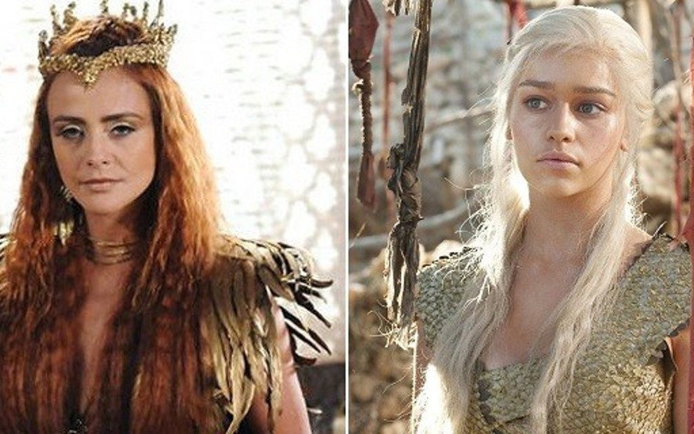 Juliana Silveira em A Terra Prometida, da Record, e Emilia Clarke em Game of Thrones (HBO) - Divulgação/HBO/RecordTV