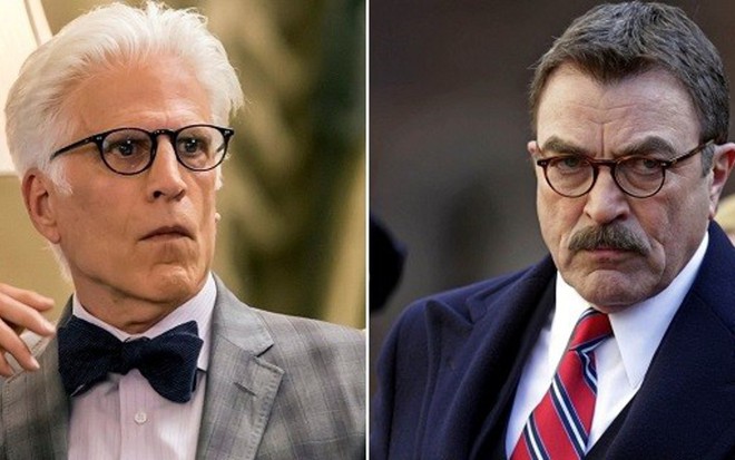 Ted Danson na comédia Good Place (à esq.) e Tom Selleck em Blue Bloods; experiência na TV - Divulgação/NBC/Netflix